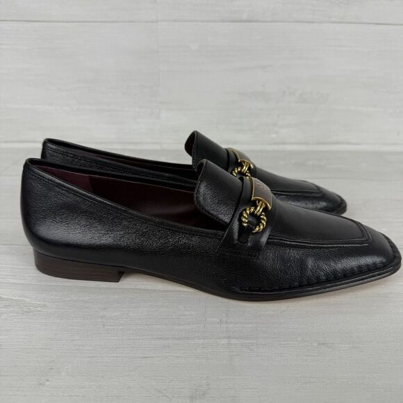 Tory Burch Size 8.5 Perrine Loafer Shoes Square Toe Logo Leather Perfect Black - Picture 4 of 16